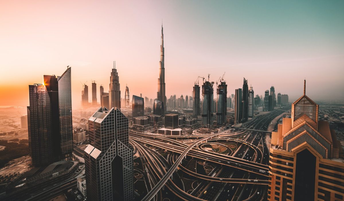 [gpt-4o]: A skyline with skyscrapers and a highway interchange