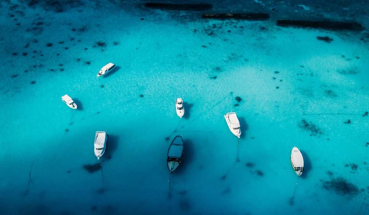 [gpt-4o]: Aerial view of boats on clear blue water